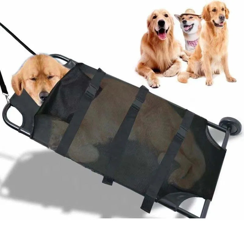 Large black foldable aluminium pet stretcher for emergency animal transport