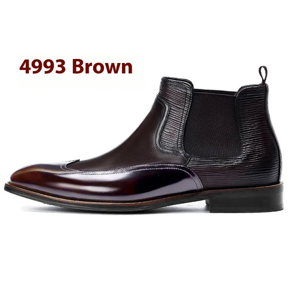 Men's colour block Chelsea boots in black with low heel, elastic band, and round toe