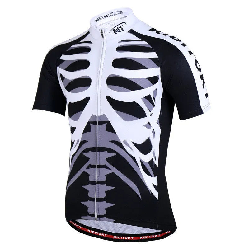Men's summer cycling jersey set in white with moisture wicking fabric, short sleeves, and black shorts