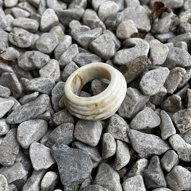 Geometric resin ring with irregular wide band in Chinese retro style