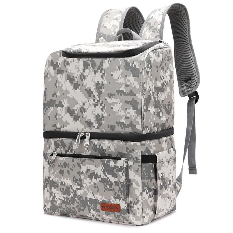 Double layer insulated picnic backpack with ice pack in blue colour showing 22L capacity