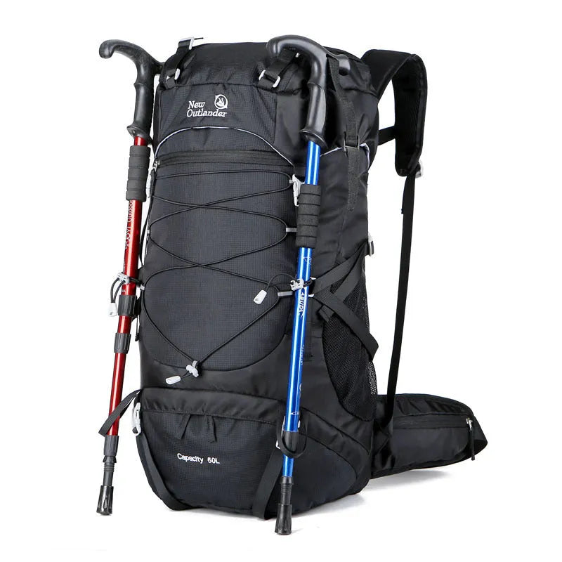50L nylon mountaineering backpack in army green for hiking and camping