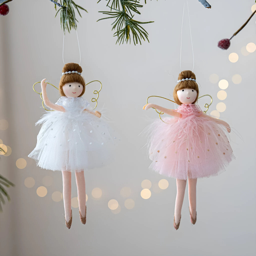 Pink ballet girl angel plush doll with hanging loop for decoration