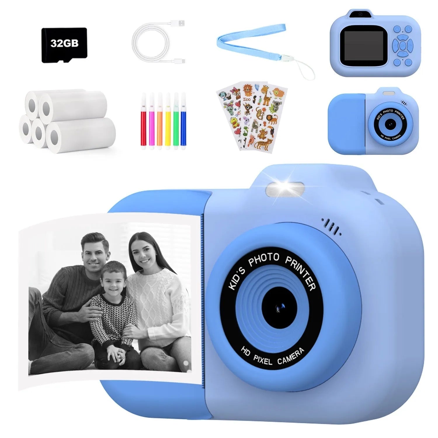 Children's plastic digital camera toy in pink, blue or purple with video recording and games