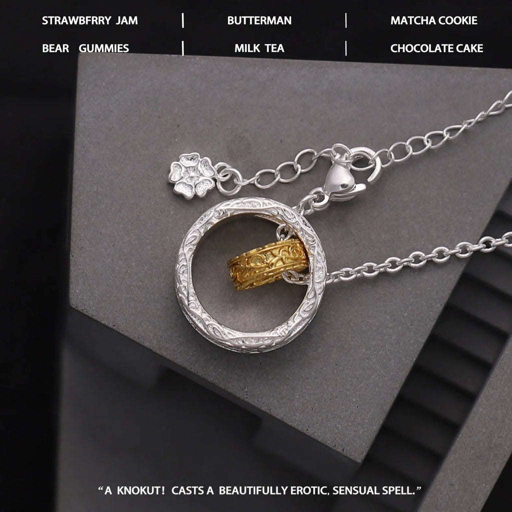 Textured gold and silver copper nested necklace with round and ring geometric shapes