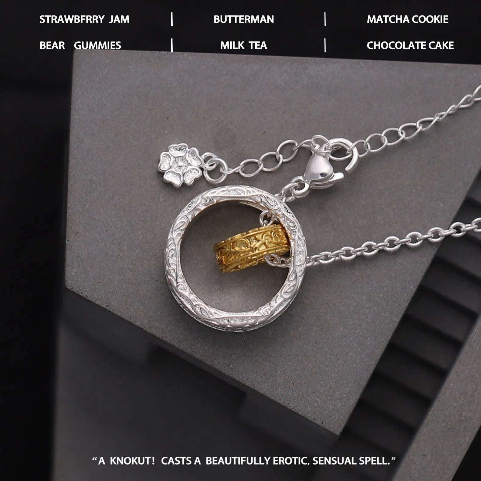 Textured gold and silver copper nested necklace with round and ring geometric shapes