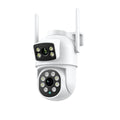 White icsee 600W wireless surveillance camera with dual lens gun ball linkage design and bracket