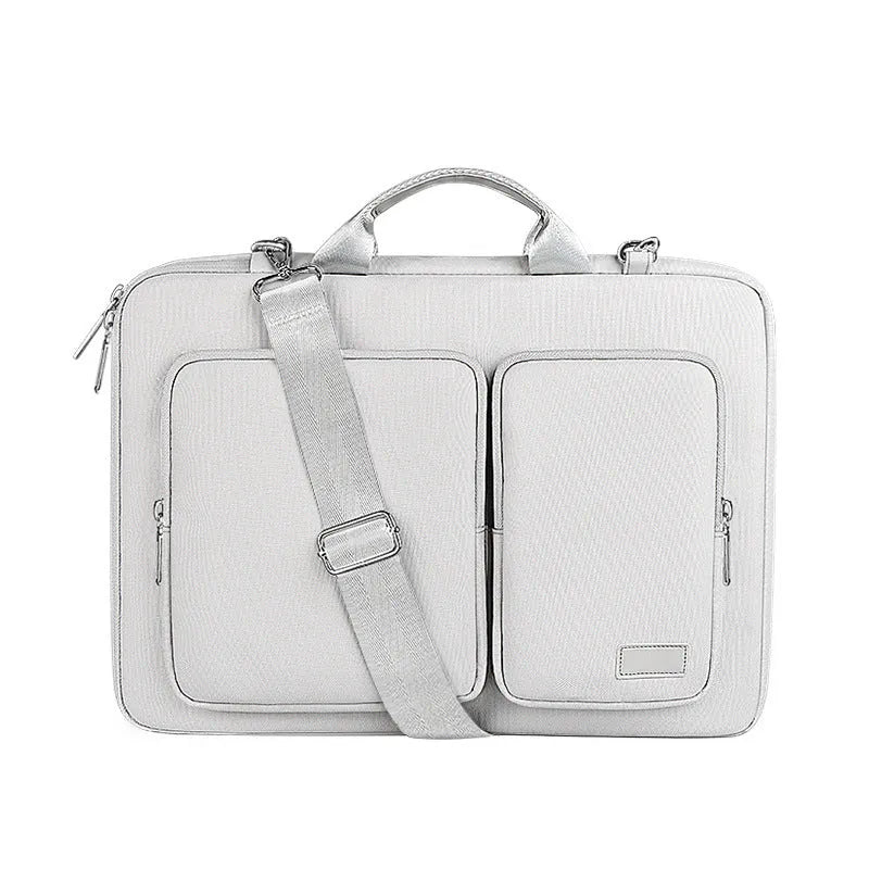 Shock proof shoulder laptop bag in solid colour with polyester shell and zipper closure