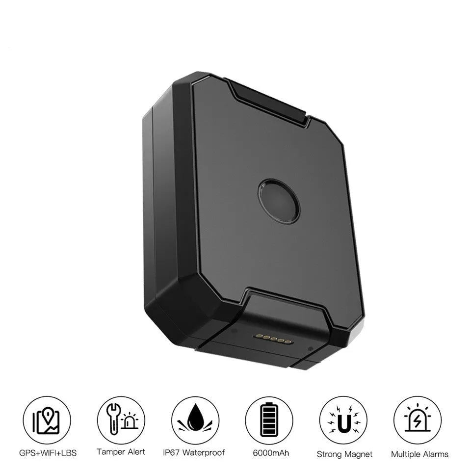 Black GPS car tracker with 6000mAh battery and ceramic antenna for vehicle security