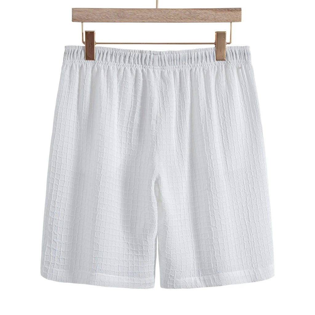 Men's white cotton blend short sleeve shirt and matching shorts casual set