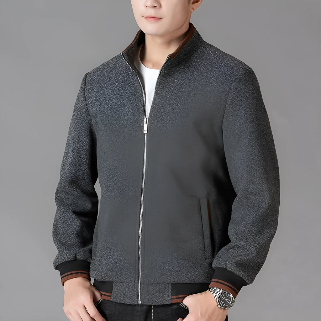 Men's sport style autumn fleece jacket in grey colour with size stick pockets