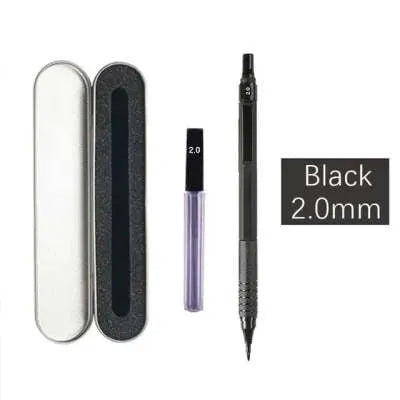 Metal automatic mechanical pencil compatible with five sizes of 2B lead refills.