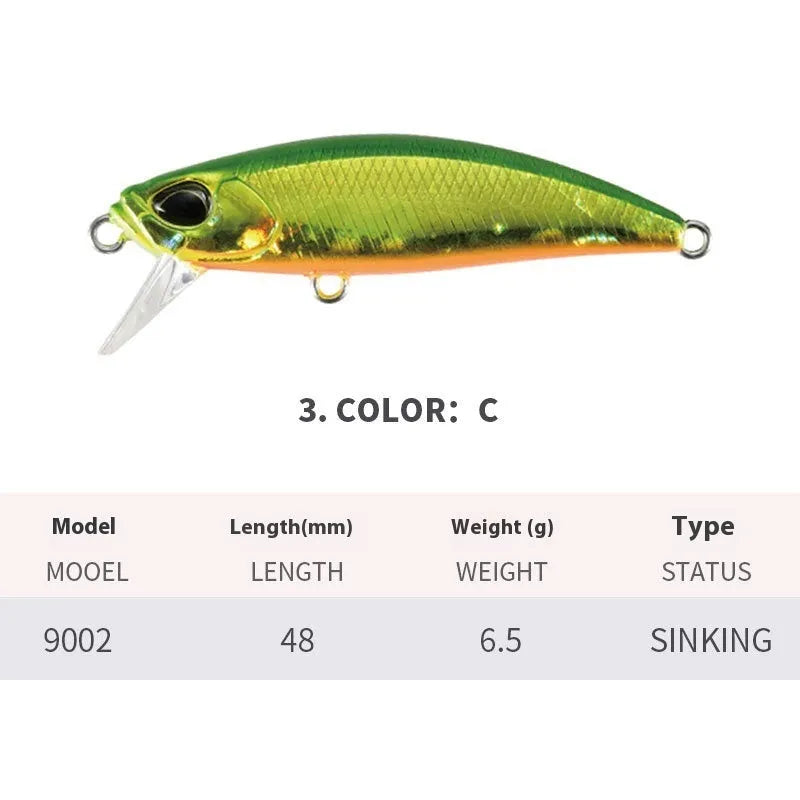 48mm submerged mino fishing lure for mandarin fish and snakehead in various colours
