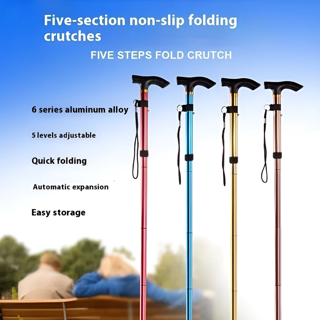 Aluminum alloy folding walking stick with adjustable height and non-slip rubber tip