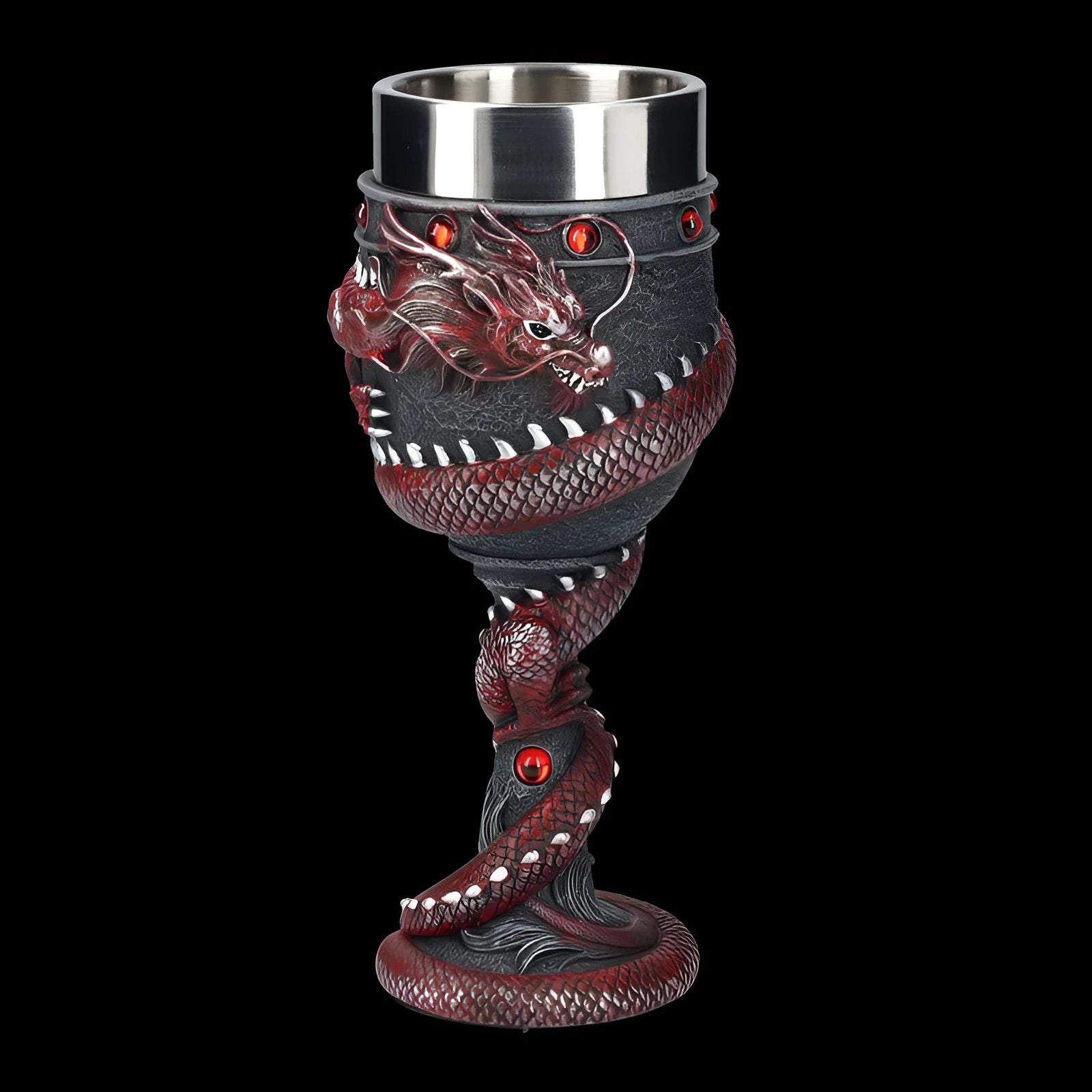 Red wine glass with 3D Chinese dragon decoration in gold or red colour.