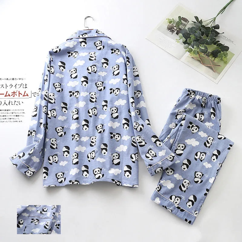 Men's cotton printed long-sleeved pyjama set with cardigan top and trousers in black and white grid