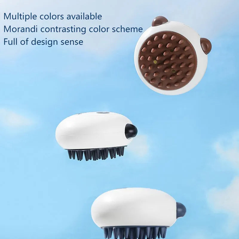 Panda-shaped silicone pet shower brush with soft bristles for bathing cats and dogs.