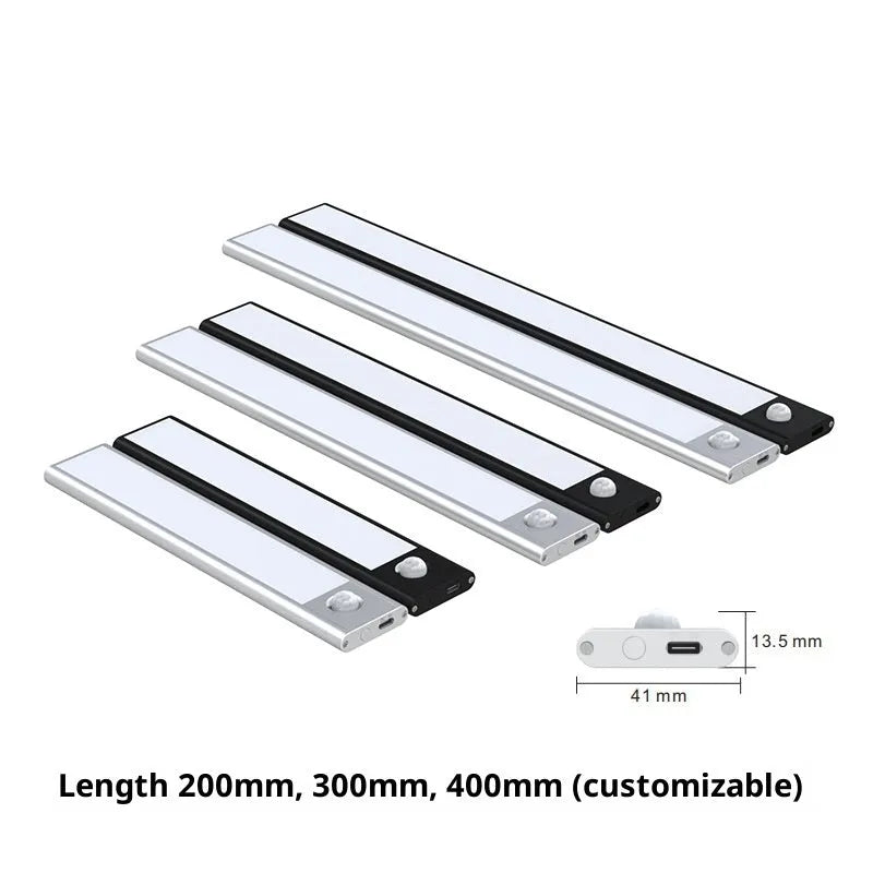 Silver 30cm smart LED human sensor wardrobe light with magnetic and self-adhesive mounting