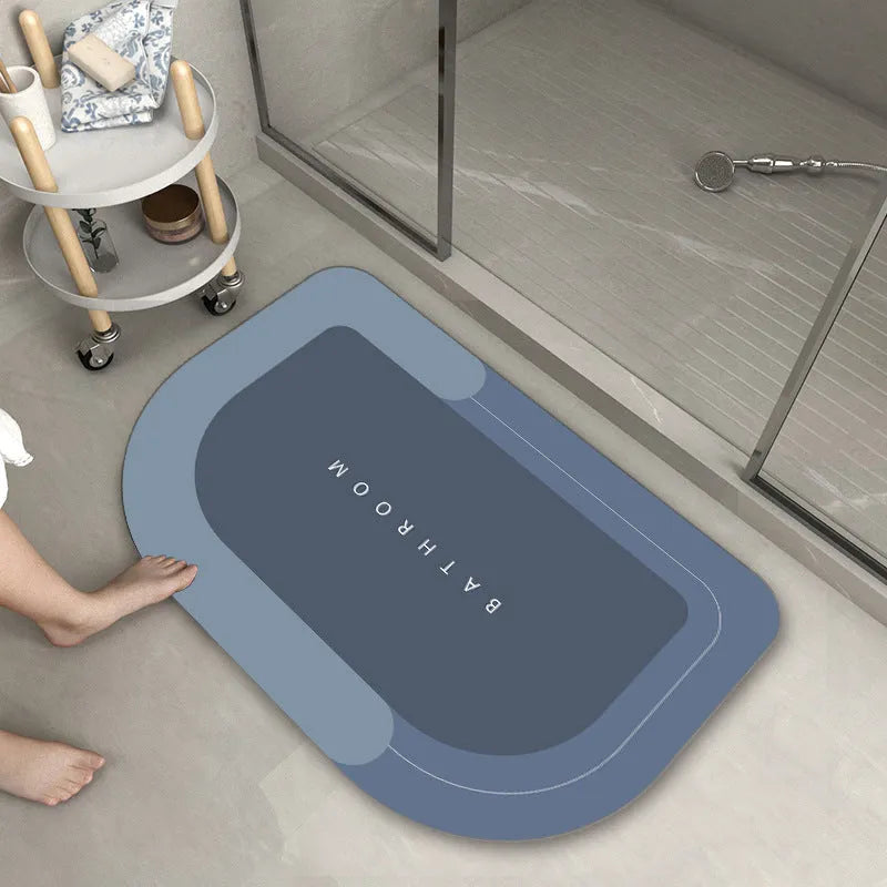 Machine-woven blended bathroom foot mat in Lake Baikal blue oval shape, 50x80cm size