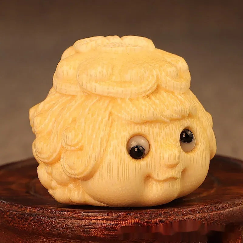 Golden Toad Princess ornament carved from solid bamboo, cute style decorative figurine