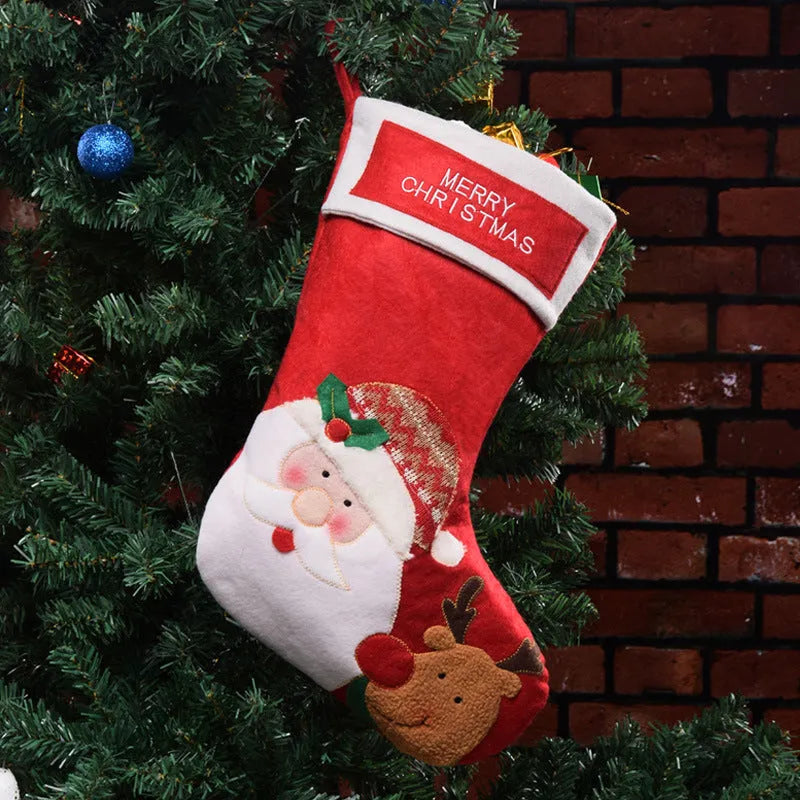 Non-woven fabric Christmas stocking with traditional elf, Santa or snowman design for holiday decorations