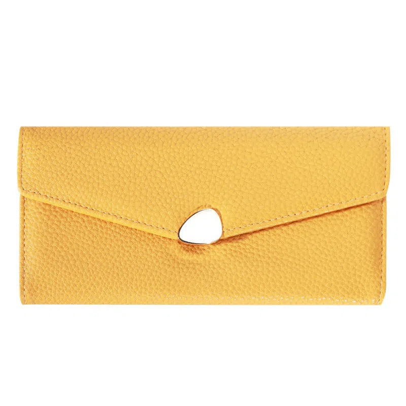 Women's lychee-pattern PU leather clutch wallet in solid colour with patchwork detail