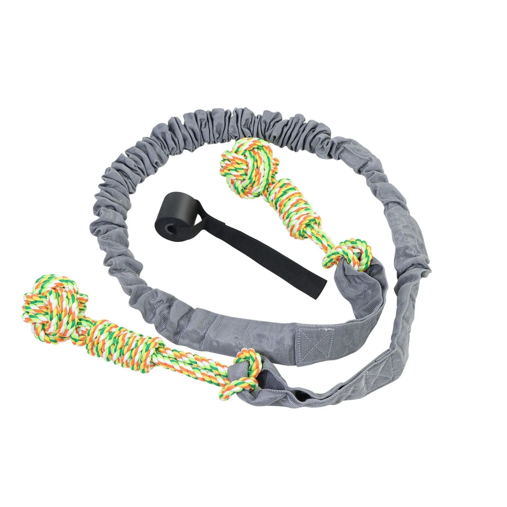 Cotton thread dog tug of war rope toy in black, grey, or red colour for interactive play