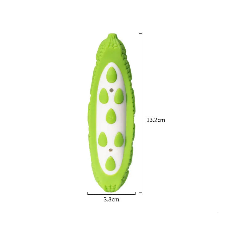 Green durable rubber simulation dog toy for large dogs, shown with chew marks to demonstrate bite resistance