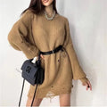 Loose hole knitted pullover sweater for women in solid colour Rose Red, black, and khaki