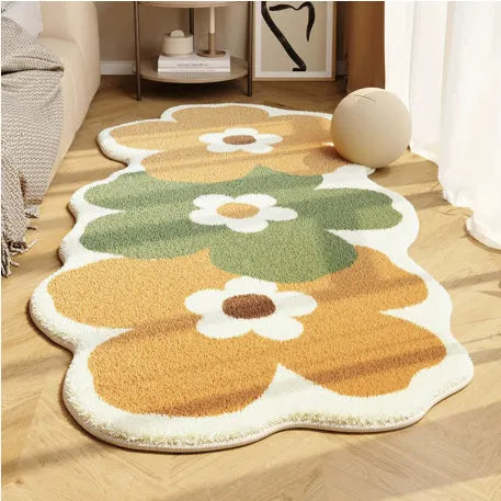 Flower shaped cashmere bedside blanket with cartoon alien print and floral patterns
