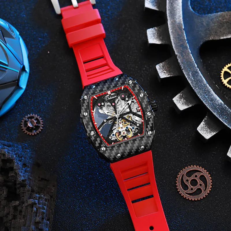 Mechanical waterproof men's watch with luminous display and rubber strap