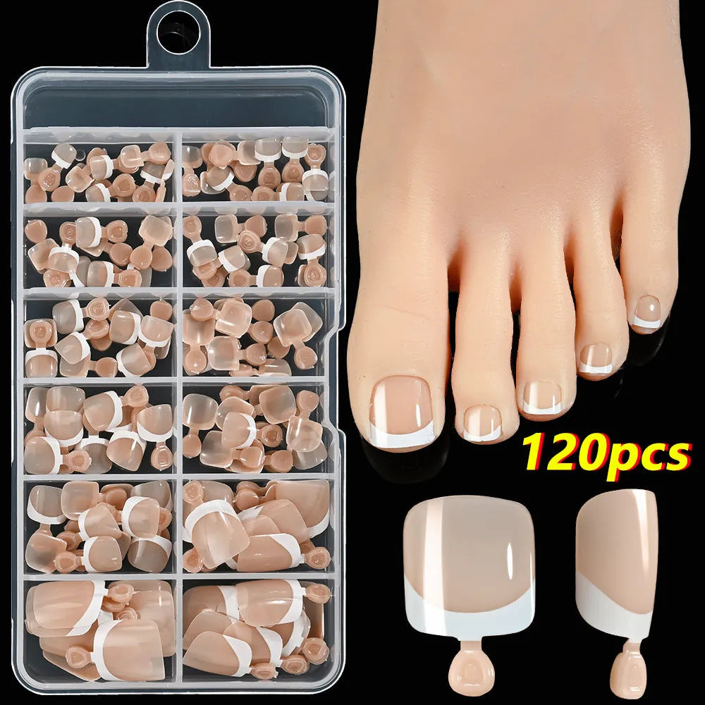 120 French white edge full square toe nail pieces in nude colours for short nail application