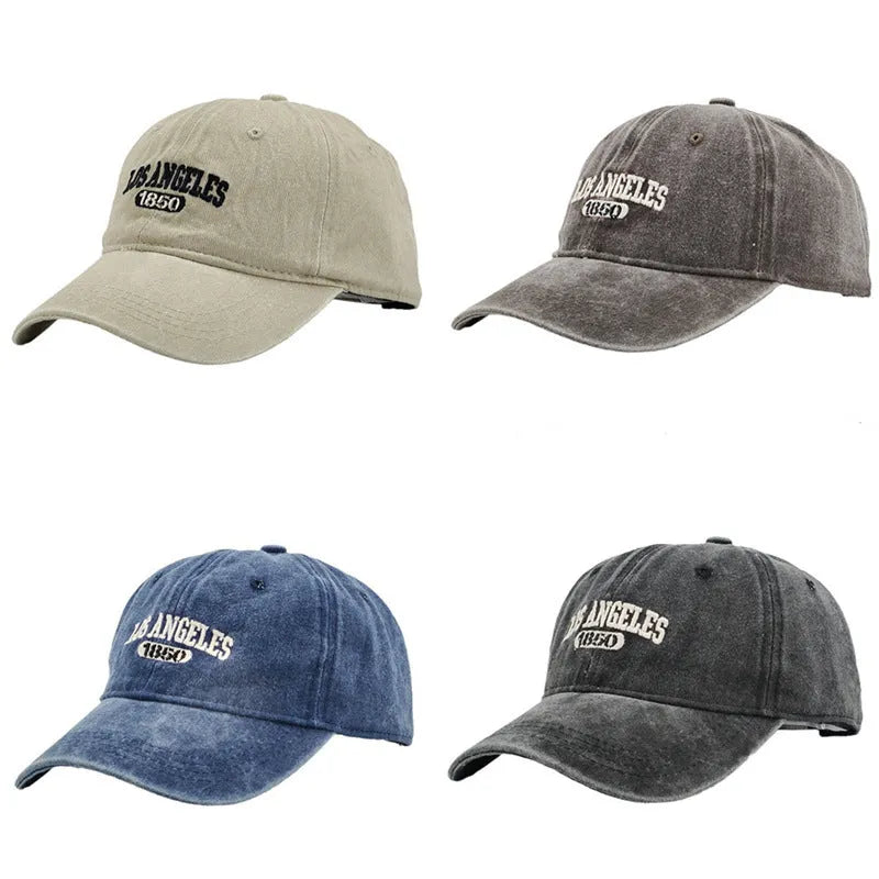 Retro-style personalised baseball cap with distressed letter embroidery on an adjustable strap, shown in beige colour.