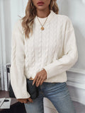 Women's loose fit round neck casual sweater in khaki colour with twist thread design detail.