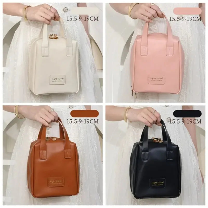 Shell shape PU leather waterproof cosmetic bag in milk apricot white with metal zipper