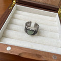 Retro heart-shaped adjustable ring in white copper plated silver with vintage finish