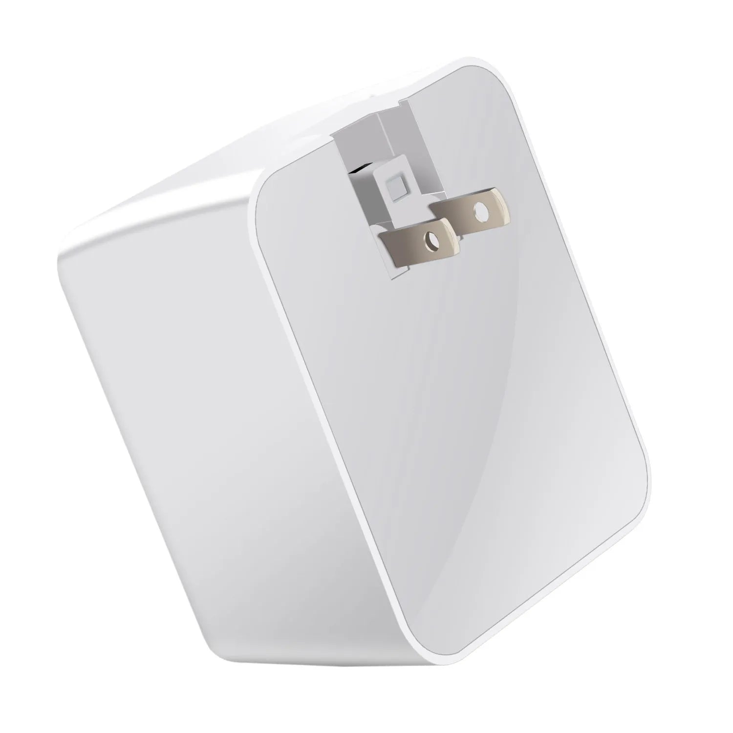 White 4-port QC3.0 and Type-C travel wall charger with optional international plug adaptors.