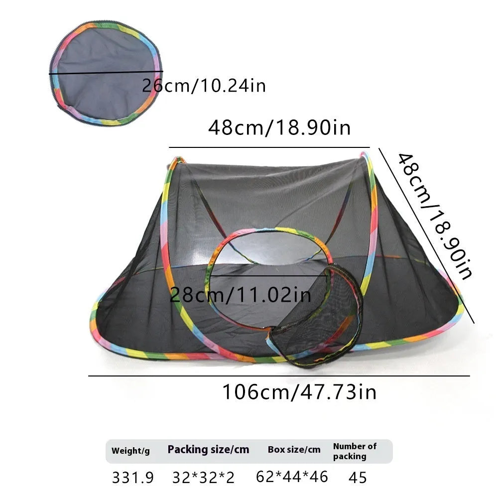 Foldable mesh cat cage showing hexagonal, square, tent, tee and long straight style options