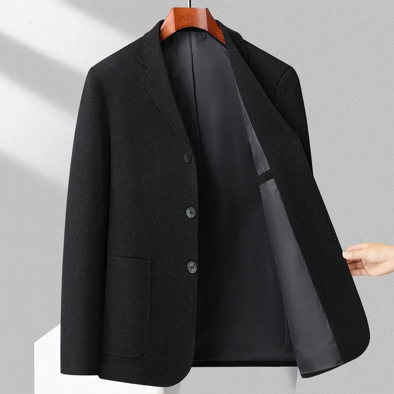 Men's loose fit casual coat in black, khaki, grey, or dark blue for spring and autumn