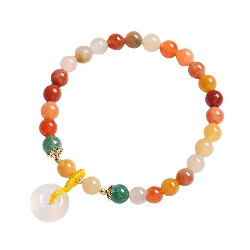 Handmade Chinese bracelet with jade safety buckle and red agate peace clasp beads