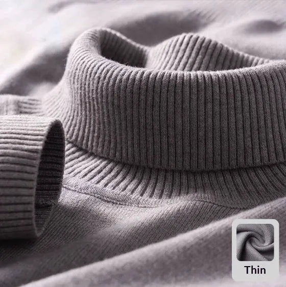 Plus size men's black knitted high-neck fleece-lined sweater on model