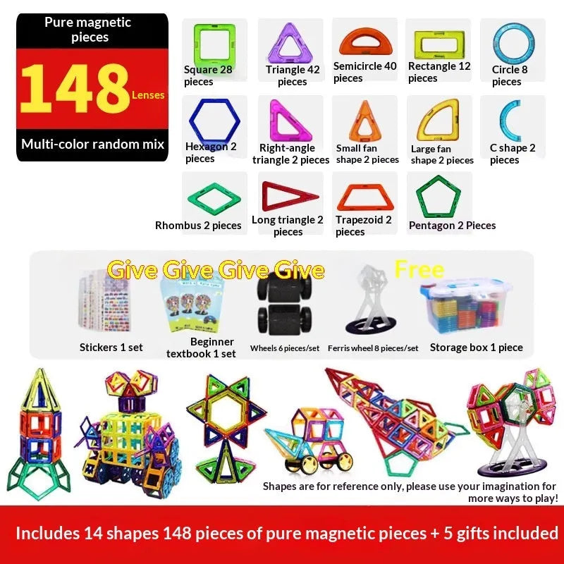 Magnetic building blocks set of plastic tiles in assorted colours for children ages 3-6