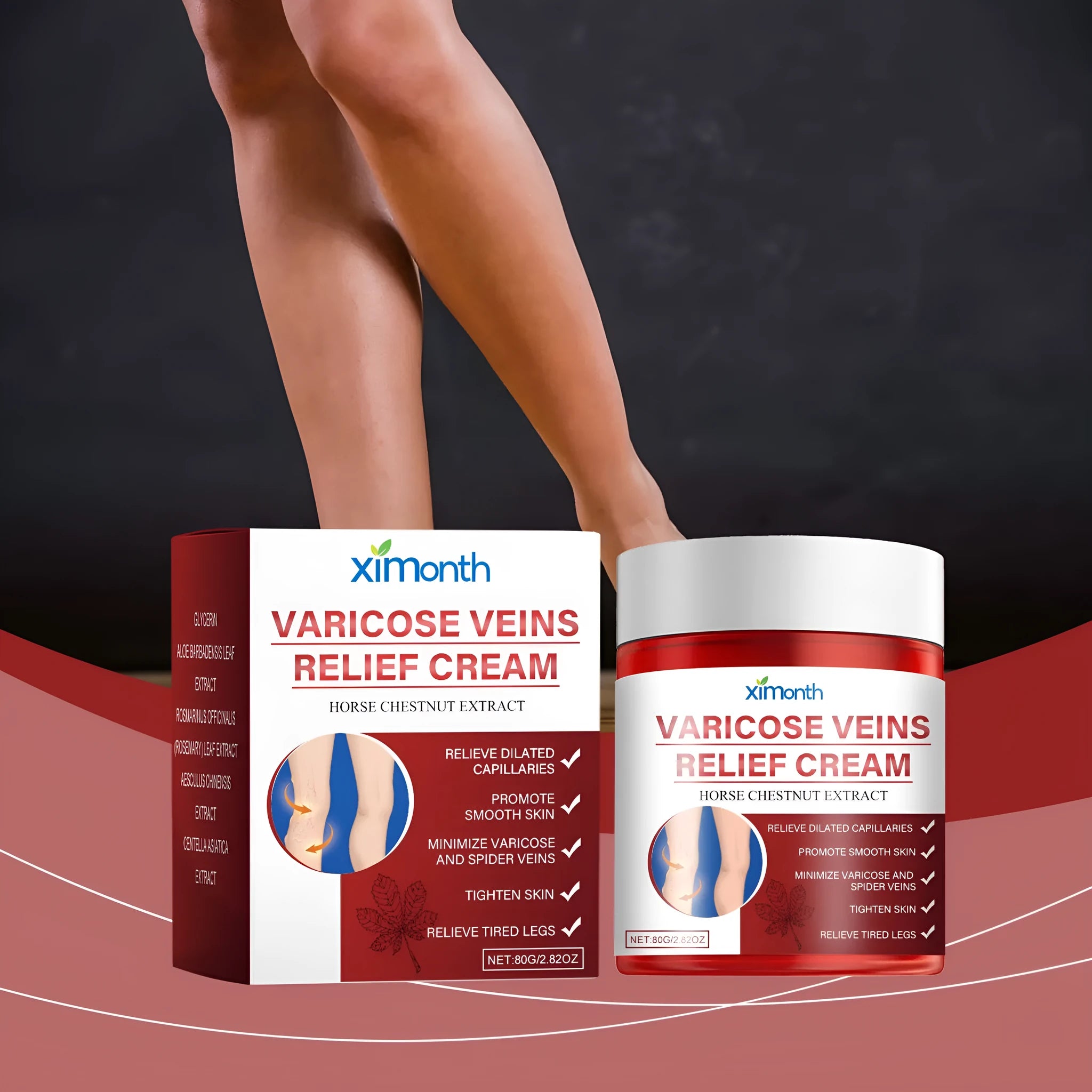80g jar of leg care cream for moisturising and massage, suitable for all skin types