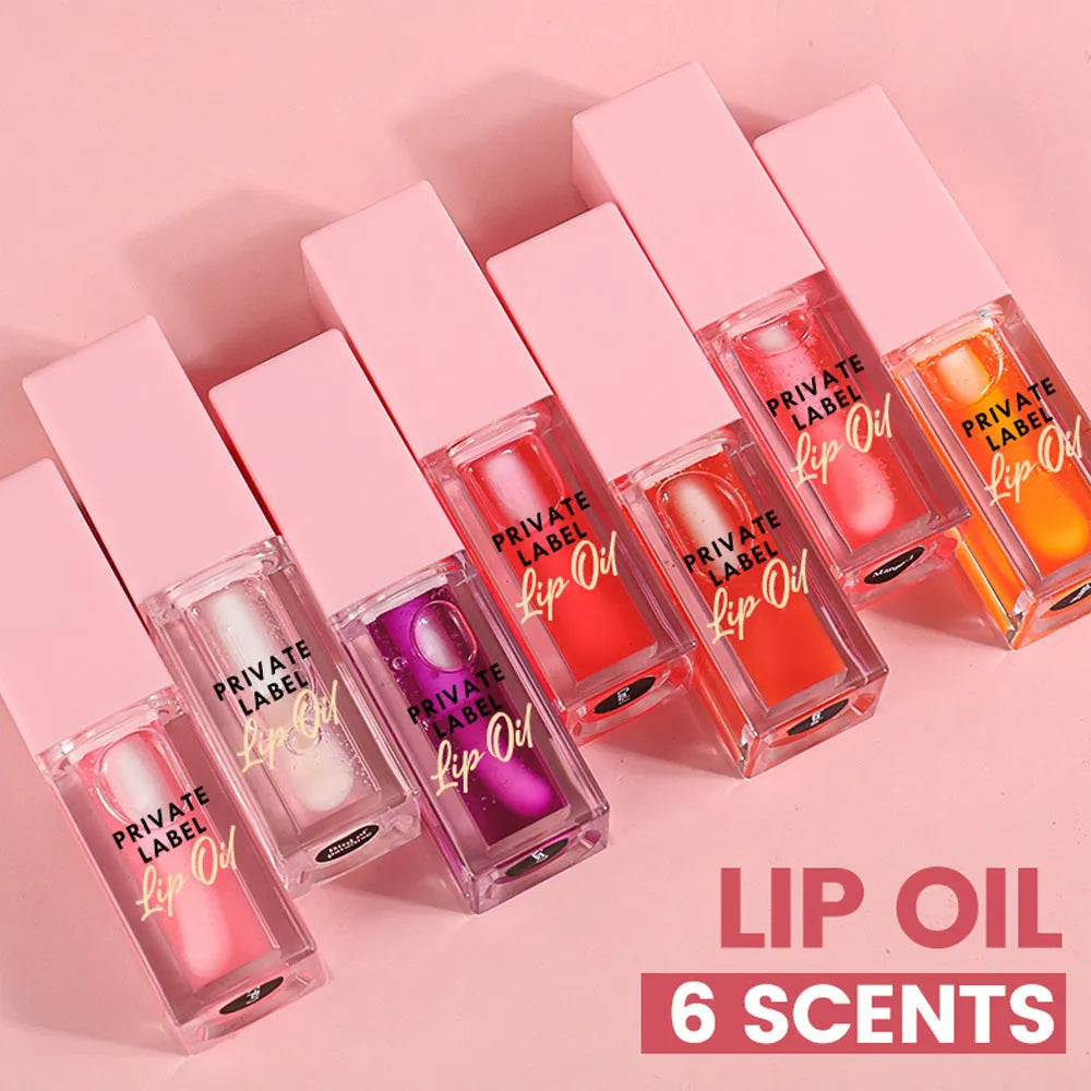 Women's transparent lip gloss in six fruity shades with 6ml tubes