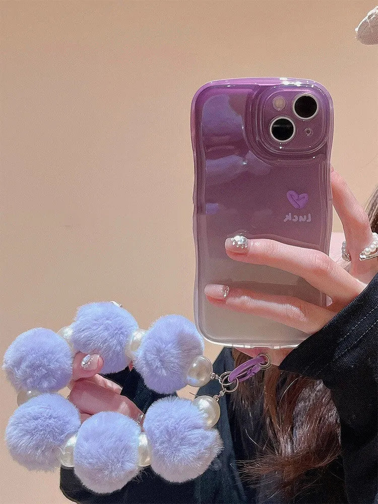 Purple tinged TPU mobile phone case with fall prevention, compatible with iPhone models, with optional chain