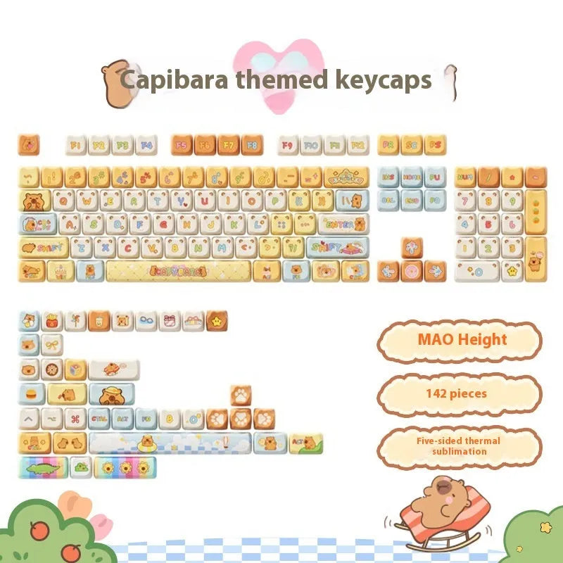 Full set of sublimation printed cartoon pig party theme keycaps for mechanical keyboard