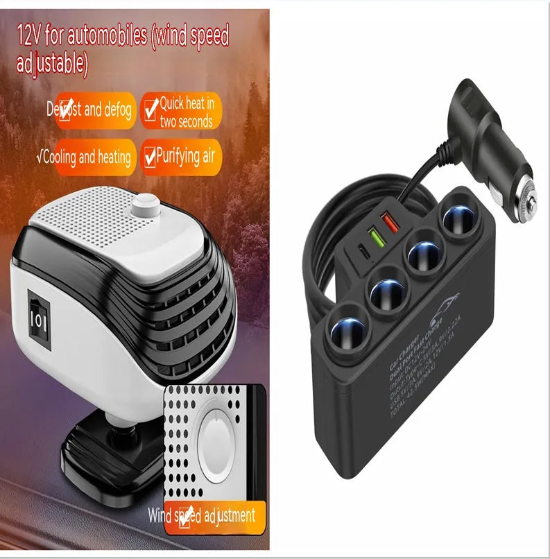 Car-mounted multi-function fast charging universal cigarette lighter with dual USB ports QC and PD support, 120W output