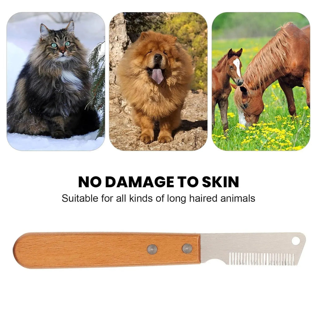 Wood-handle dog stripping comb grooming tool for removing floating hair from pets