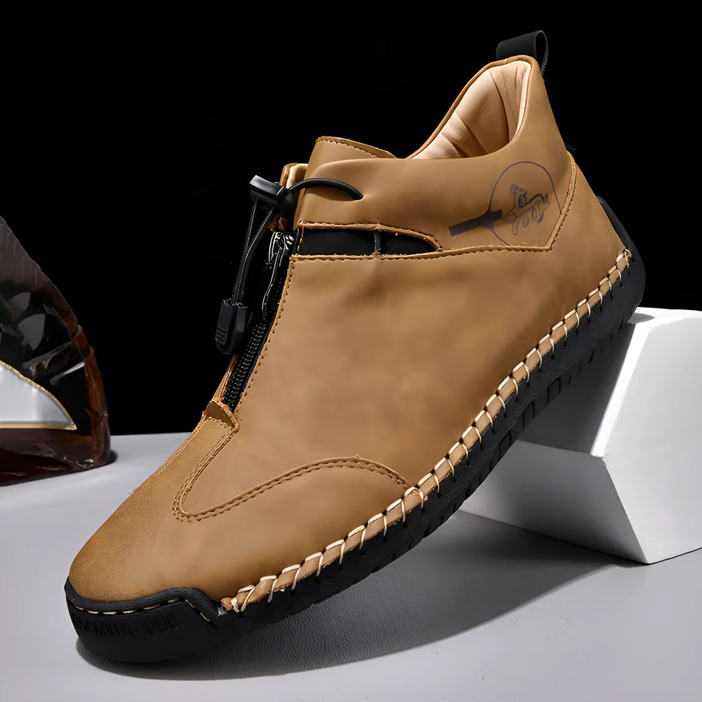 Men's casual leather shoes with mid-heel height increase in black blue green and khaki colors