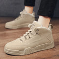 Winter warm men's suede snow boots in black, lace-up design, flat heel, outdoor walking footwear